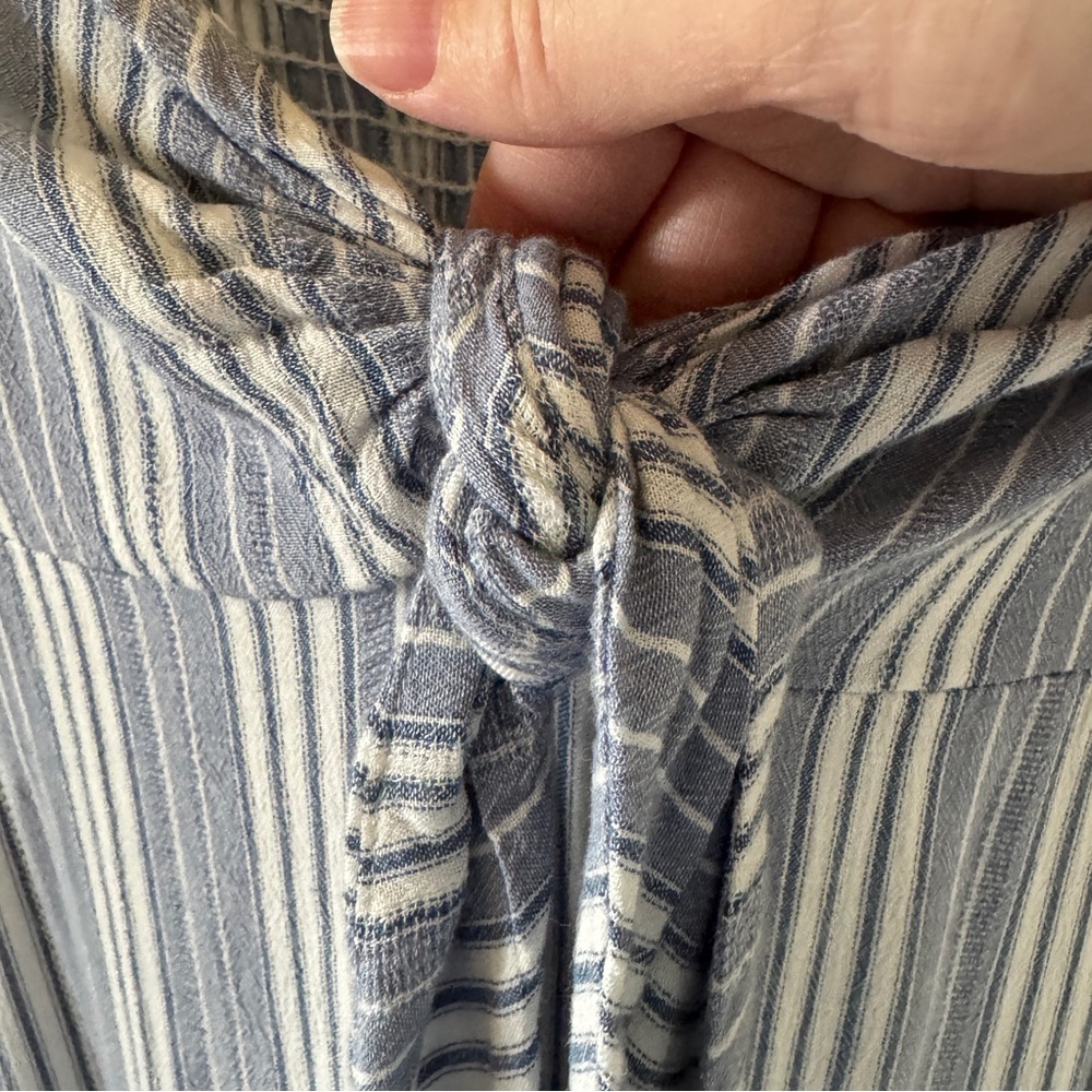 Salty Lemon Blue White Striped Maxi Dress Tie Front Beach Boho Size L - Picture 10 of 16